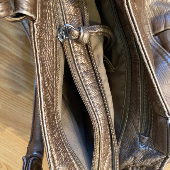 Bueno bronze metallic handbag with 10 pockets & 9 zippers & 8 long zipper pulls - Picture 10 of 16